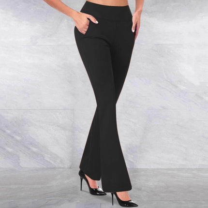 Cross-border new European and American women's flared pants front pocket micro horn back pocket high waist hip solid color casual pants