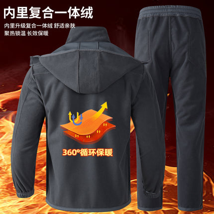 Autumn and Winter Jacket Suit Men's Velvet Cold-Proof, Windproof, Waterproof and Warm Cycling Mountaineering Clothing Outdoor Thickeneding