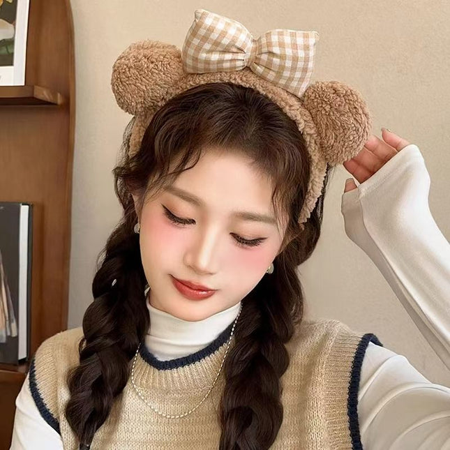 Korean Style Cute Plush Headband, Hairband, Face Wash and Mask, Special Cartoon Bow Makeup Popular Headband