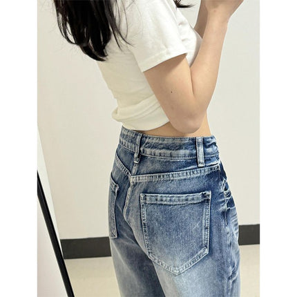 High-Waisted Slimming Jeans for Women 2025, Petite Floor-Length Wide-Leg Pants, Retro Blue