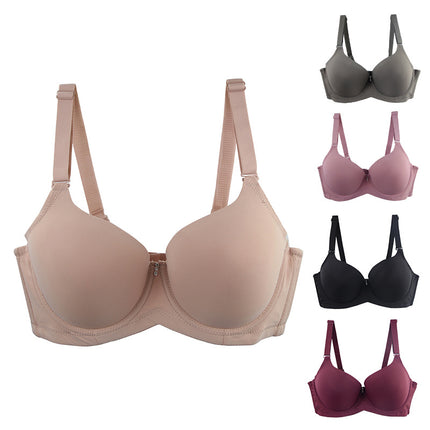 Cross-border foreign trade thin Cup European and American plus size bra glossy seamless gathered with steel ring chubby girl thin Amazon