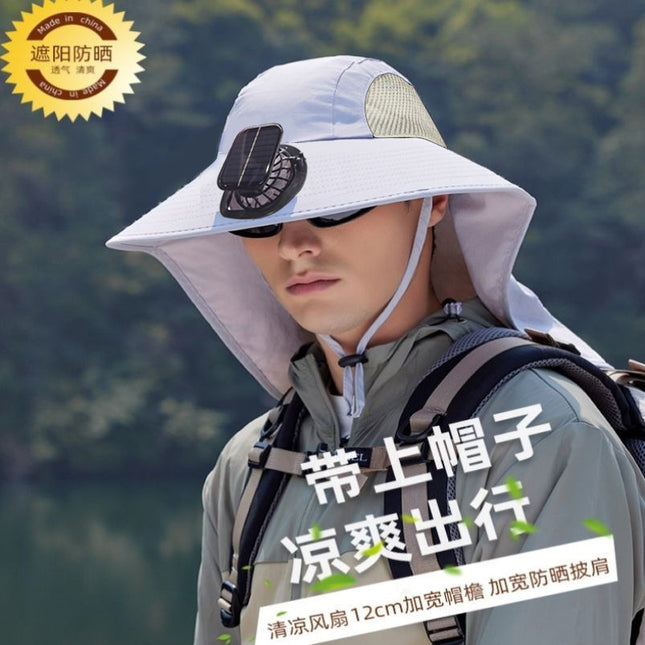 Solar Fan Hat Sun Protection Neck Shawl Outdoor / Chapeau Ventilateur Solaire Protection Cou Été
