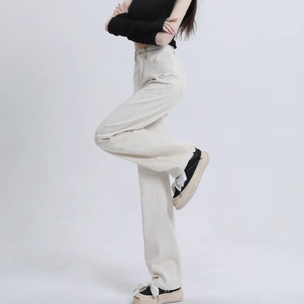 creamy-white Narrow Wide Leg Straight Jeans Women's 2024 Summer New High Waist Slimming chubby girl Drape Pants