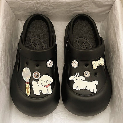 Cartoon Cute Puppy Thick-Soled Clogs for Women, 2026 New Summer Outdoor Non-Slip Height-Increasing Closed-Toe Slippers