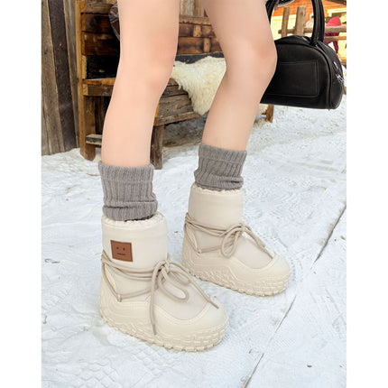 Chubby Space Snow Boots for Women 2025 Winter Plush Thickened Waterproof Thick-Soled Smiley Face Long Tube Cotton Shoes Short Boots