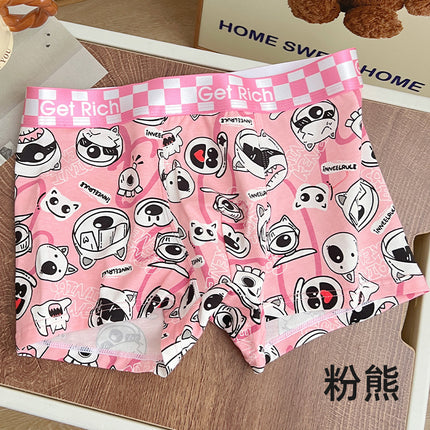 Trendy Brand Pink Men's Underwear Cotton Four-Corner Boys Cartoon Cute Fierce Men's Pink Boyfriend Bagged Cotton Shorts