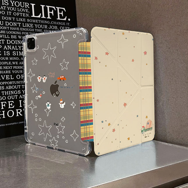 For iPad11 protective cover air7 shell transparent anti-bending pro Apple 11 inch new mini7 cartoon painting