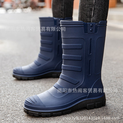 Jundeng Mid-tube British Men's Rain Boots Outdoor Fashion Set-up Men's Waterproof Boots Cowboy Mid-tube Boots Travel Replacement Rubber Shoes
