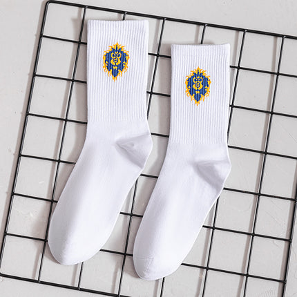 Warcraft Men's Socks Autumn and Winter Mid-tube Sports Socks Embroidered Solid Color Cotton Socks Casual Men's Socks Game Cartoon WOW