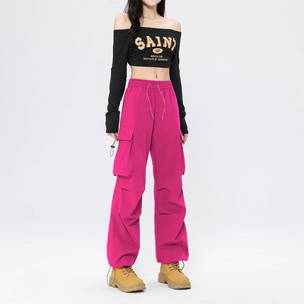 American Retro Workwear Casual Pants for Women in Spring, Versatile Straight Draped Leggings Pants, Loose Wide-Leg Pants Ins