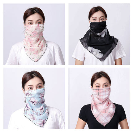 Summer sun protection mask scarf women's large mask neck protection breathable full cover face UV protection chiffon thin veil scarf