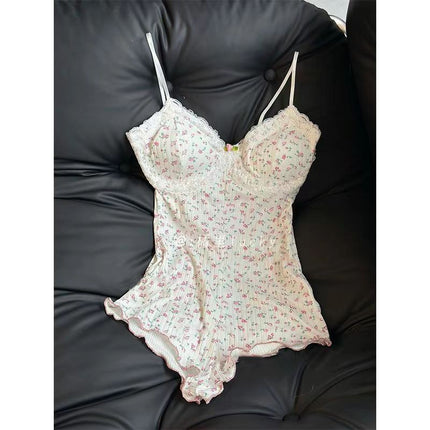 Beautiful sexy hot girl floral lace strap jumpsuit women's early spring design feeling slim base top