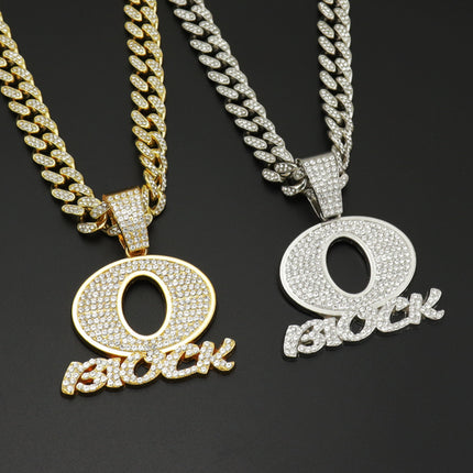 European and American Hip Hop OBLOCK Letter Pendant Necklace Alloy Diamond Brand Punk Rap Cool Necklace Cross Border
