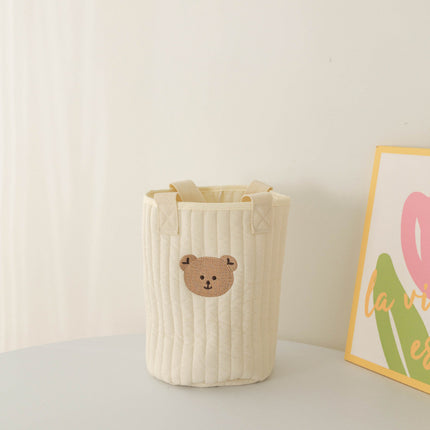 New Baby Stroller Storage Hanging Bag, Bottle and Diaper Bag, Quilted Cotton Embroidered Tote Bucket Bag, Cute Baby Storage