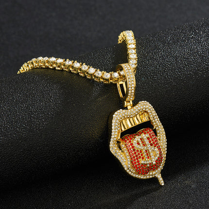 Full Diamond Skull Lickitone Dollar Pendant Design Creative Simple Retro Hip Hop Pendant Cross-border Exclusive