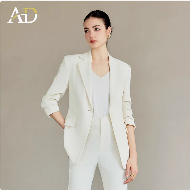 Women's White Blazer Suit Set Viscose One-Button Formal Work Office Elegant S-XL / Tailleur Femme Blanc Veste Pantalon Viscose 1 Bouton Formel Bureau Élégant S-XL