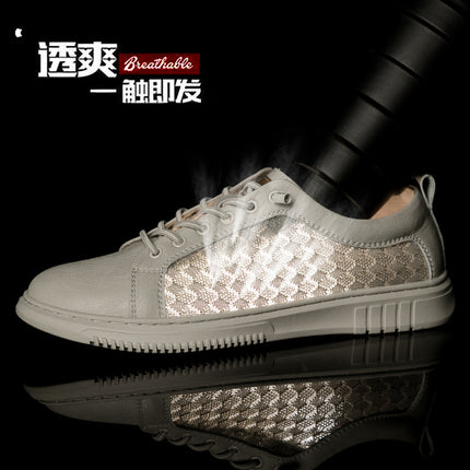 Summer Men's Hollow Board Shoes Fashionable Shallow Mouth Breathable Fly Woven Sneakers Flat Mesh Casual Thin Mesh Men's Shoes