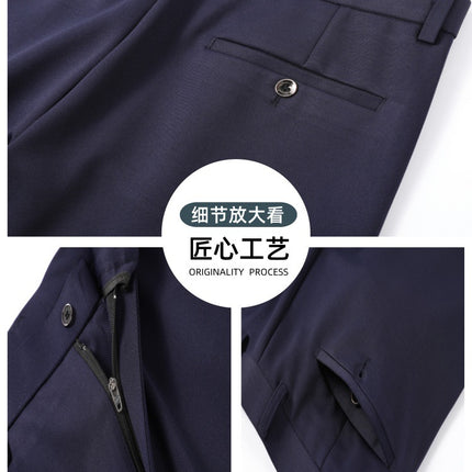 Men's Straight-Leg Suit Pants, Spring and Autumn, Thick and Thin, Business Dress Pants, Elastic High-Waisted, Slim-Fit Formal Casual Pants for Men
