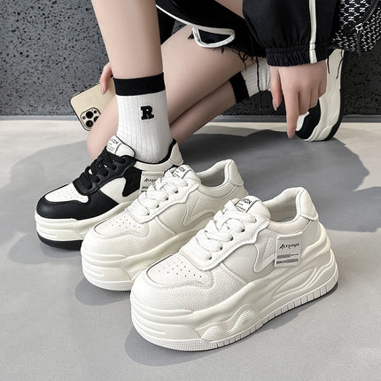 Genuine Leather Women's Casual Shoes 2024 Spring New Thick-Soled Inner Heightening White Shoes Thick-Soled Board Shoes Sports Shoes