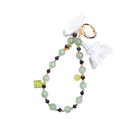 Glass Mobile Phone Chain Car Keychain Pendant Imitation Green Agate Wrist Lanyard Retro Safety Marshal