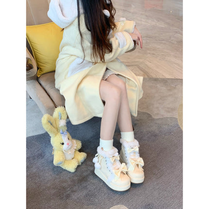 Autumn and Winter New Shoes Thick-Soled Sweet Soft Girl Boots Chick Yellow Cute Soft Fur Ball Lolita Shoes