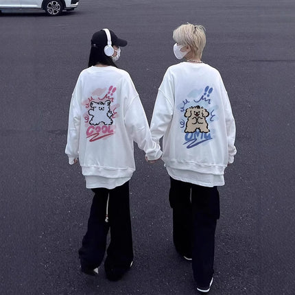 High-end Men's and Women's Long-sleeved Ins Style Top Special Couple Clothing Autumn and Winter fleece-lined Round Neck Sweat Fashion Brand Class Clothes