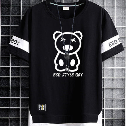 Teenager Short-sleeved T-shirt Men's 2024 New Summer Loose Fashionable All-match Half-sleeved Handsome Junior High School Students Big Boy