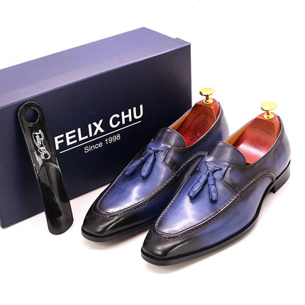 Brand Same Style Small Square Head Tassel Loafers Men's Genuine Leather Shoes Business Dress Men's Shoes Wedding Banquet Shoes