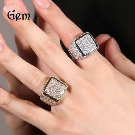 Europe and the United States cross-border jewelry hip hop retro large square ring copper inlaid zircon fashion personality trendy men's ring wholesale