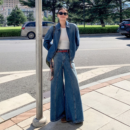 Coolmei Pai [Cocoa Outdoor Set] 2026 Spring/Summer New Style Old Money Style Retro Loose Denim Set