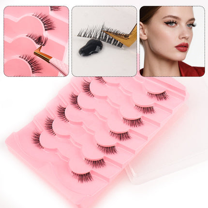 Cross-Border European and American False Eyelashes, Naturally Curled, Full Black Stem, Multi-Layered, Three-Dimensional, Orange Tray, One-Piece Set of 7 Pairs of Eyelashes