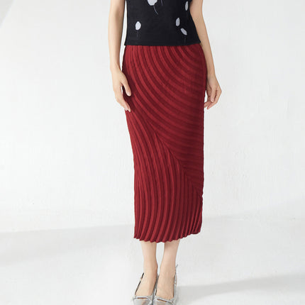 Miyake Year Ring Pleated Skirt Slim Fit Hip Wrap Mid-Length High-End Elastic Waist Elegant Versatile One-Piece Skirt