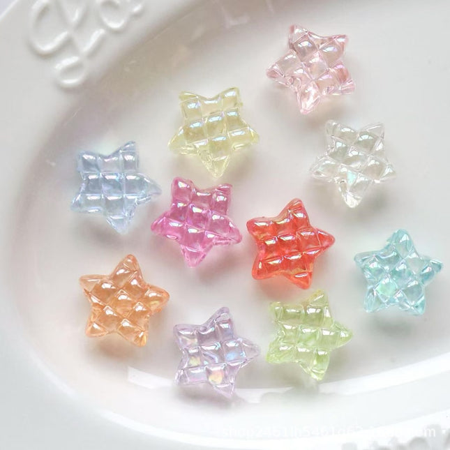 Exquisite, Compact, Transparent, Color-Plated Waffle Five-Pointed Star/Heart Loose Beads DIY Mobile Phone Chain Bracelet Chain Accessories