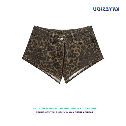 American Hot Girl Leopard Print Design Denim Shorts Women's Summer High Waist Hip-Hop Street Versatile Casual Hot Pants Ins