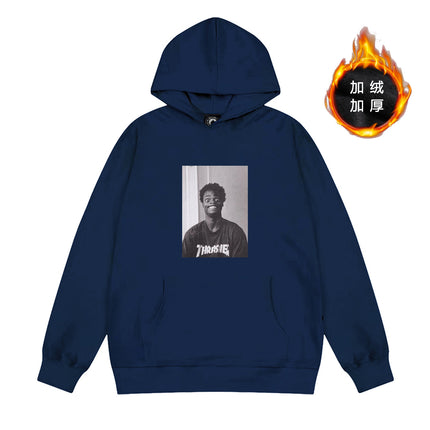 Heavy Thrasher Flame Hooded Unisex Sweatshirt American Style Cross-Border Casual Hoodie Trendy Brand Printed Loose Fleece-Lined