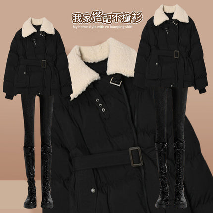 plus size Women's Winter suit 2024 New Sense Parker cotton-padded jacket Jacket Jeans Slim Two-piece Set