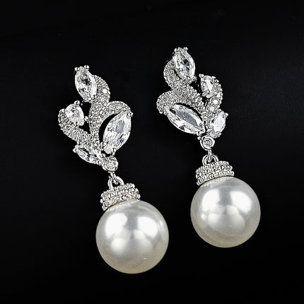 Elegant Flower Imitation Pearl Earrings Women's Elegant Japanese and Korean Style Distinctive Mid-length Earrings European and American Bridal Earrings e1004