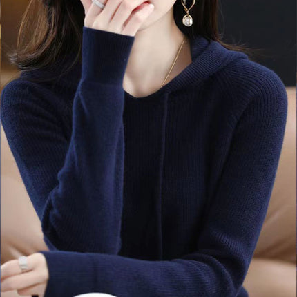 Qingcang] Autumn and Winter Hooded Sweatshirt Women's Knitted Knitwear Hoodie Loose Bottoming Large Size Bottoming Knitwear Outer Top