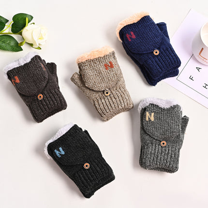Warm fleece-lined Cotton Gloves Riding Cold-proof Winter Gloves Windproof Flip Wool Thickened Korean Knitted Men's Bag Cover