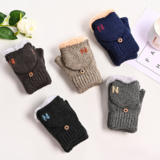 Warm fleece-lined Cotton Gloves Riding Cold-proof Winter Gloves Windproof Flip Wool Thickened Korean Knitted Men's Bag Cover