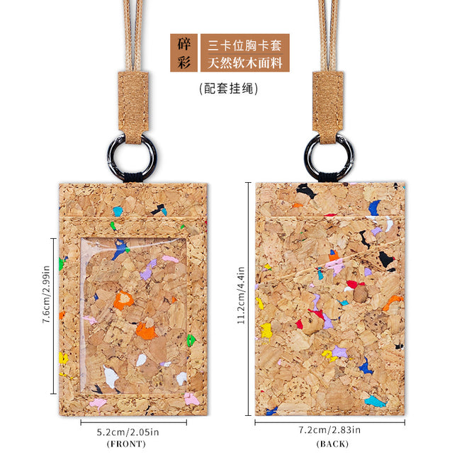 Light Luxury Cork Work Id Card Holder Vertical Style Neck-Hanging Badge Holder Custom Name Badge Access Card Holder