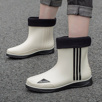 Fashion Short Thickened Waterproof Shoes Men's Rain Boots Warm Working Rubber Shoes Non-Slip Fishing Kitchen Rain Boots