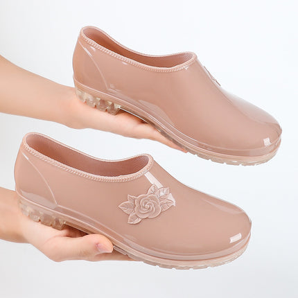 PVC Fashion Shallow Mouth Wear-resistant Kitchen Women's Water Shoes Non-slip Yuanbao Low-side Car Wash Labor Protection Red Rain Boots