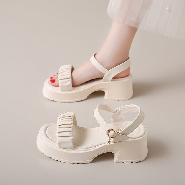 2025 New Summer High-Heeled Thick-Soled Internet Celebrity Hot Style French Fairy Style Roman with Skirt Thick-Heeled Sandals for Women