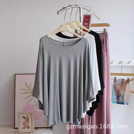 Soft Thin Bat Sleeve T-Shirt for Women Spring and Summer New Large Size Loose Slim Round Neck Top for Outer Wear Large Women's Clothing