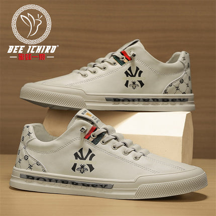 Bee and Wolf Flagship Store European Style Autumn and Winter New Men's Sneakers Casual Trendy Leather Shoes White Office Slip-On Shoes