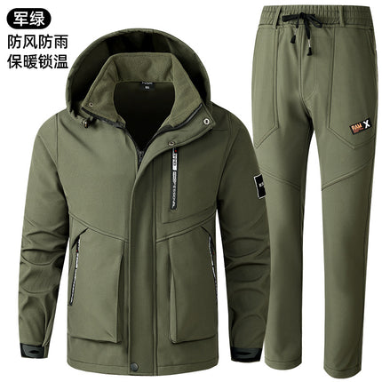 Winter Charge Clothes suit Men's fleece-lined Thickened Work Clothes Windproof Waterproof Warm Outdoor Mountaineering Suit Casual Tooling