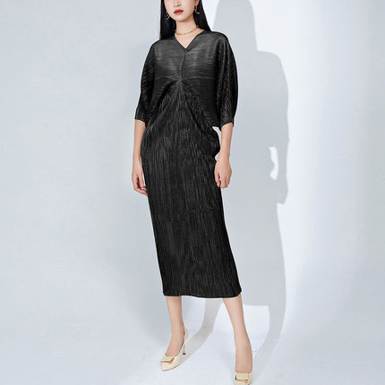 Long Skirt Summer Women's Clothing Export New Shenzhen Nanyou Classy Pleated Dress Classy Metallic Gloss