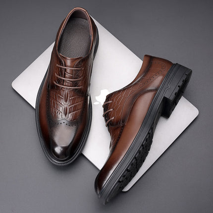 Men's Leather Shoes 2026 New Model First-Layer Cowhide Shoes Men's High-End Formal Business Brogue Shoes Young Style Shoes