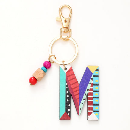 New Holiday Style Color Wooden Beads 26 Letter Keychain Key Chain Bag Hanging Accessories Cross-border Amazon